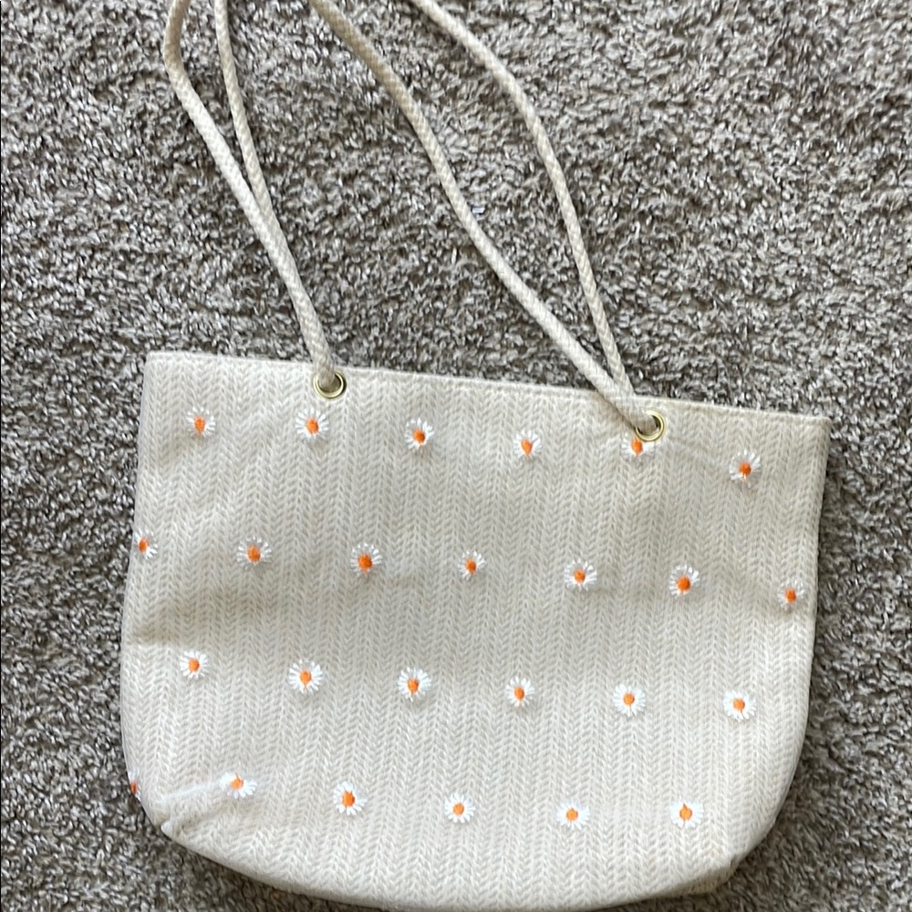 Cream Floral Tote Bag